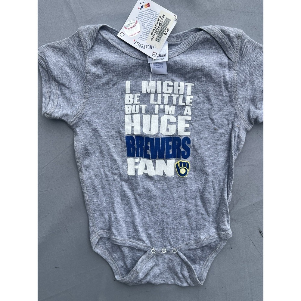 NWT MLB Milwaukee Brewers Baby Bodysuit Gray Size 18‎ Months